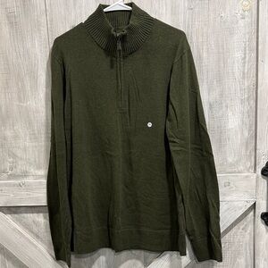 Eddie Bauer men’s XL green cotton cashmere blend quarter zip sweater NWT H1